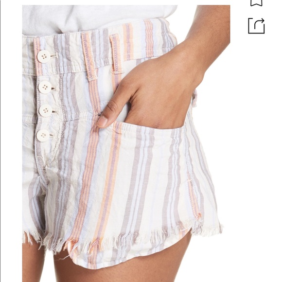 Free People Morning Rain Striped Linen Shorts in Nude - Picture 3 of 7